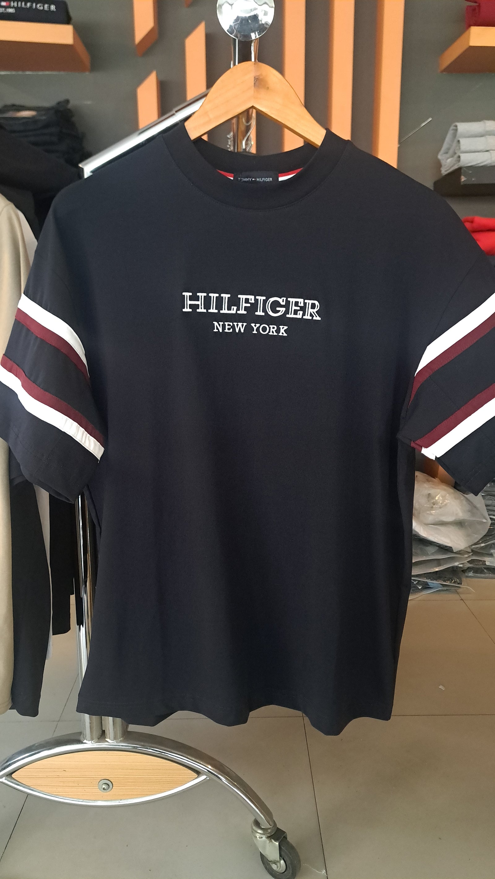 OverSized Contrasting Stripes T-Shirt (Navy)