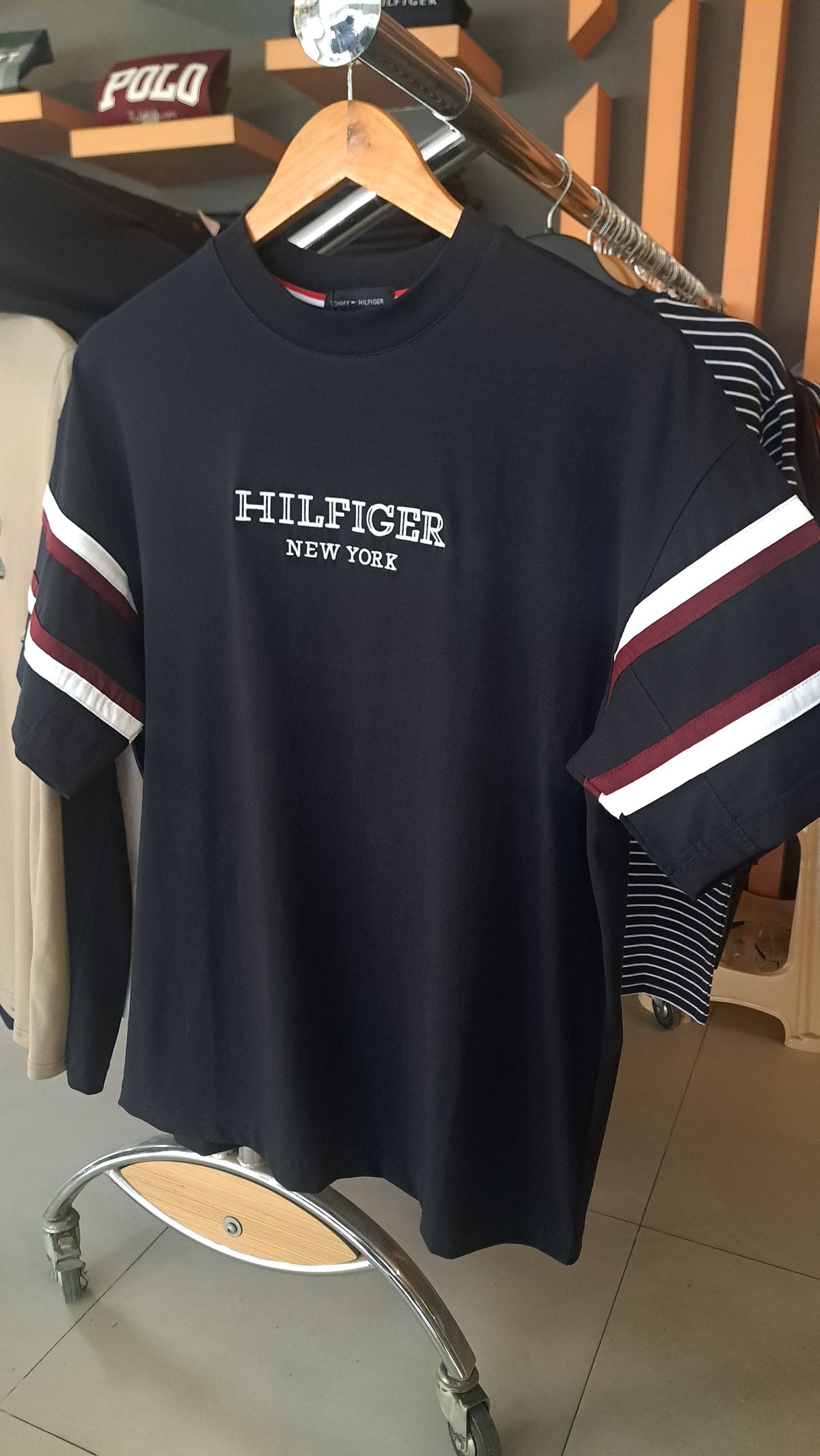 OverSized Contrasting Stripes T-Shirt (Navy)