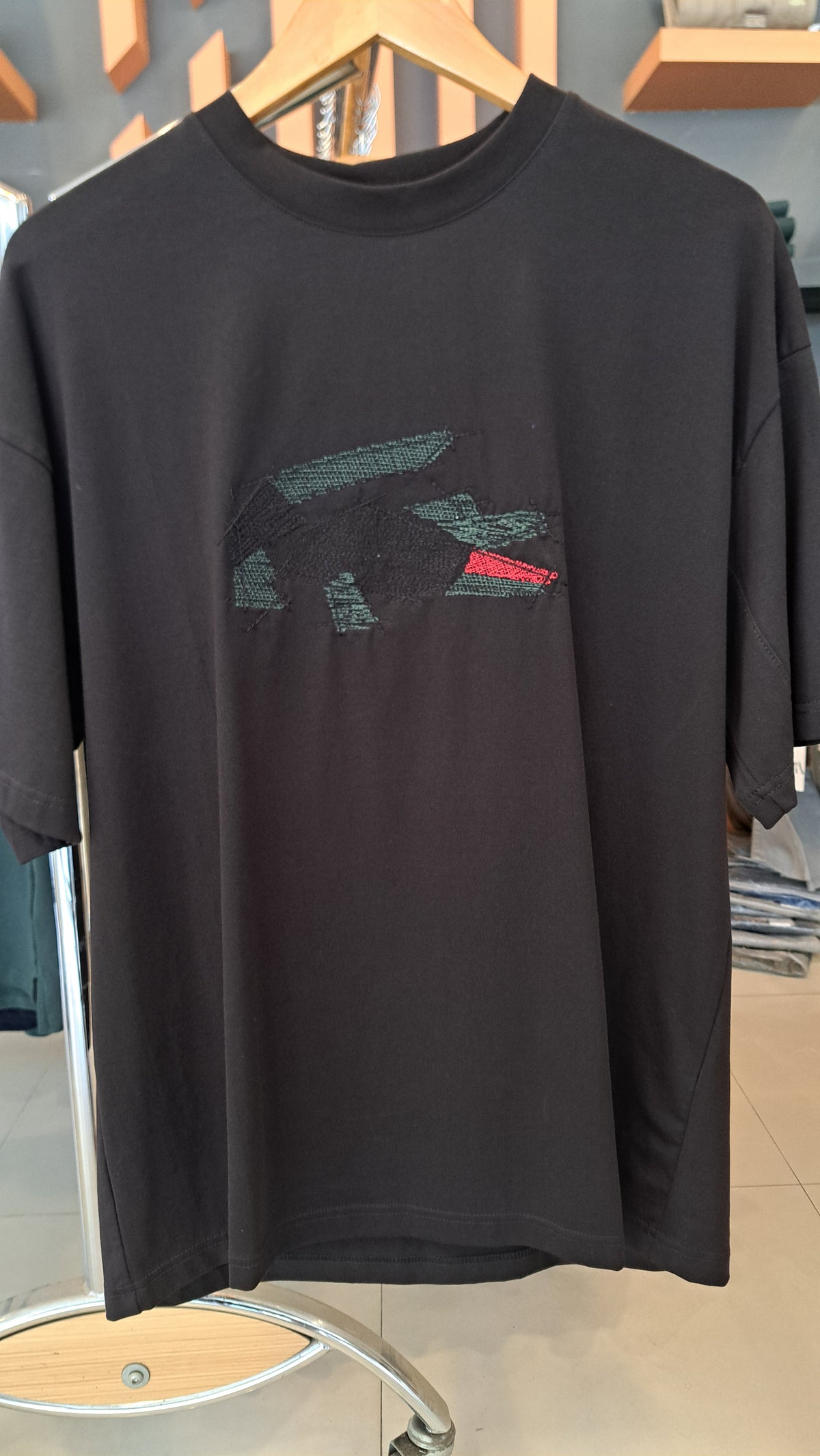 Over Sized Embroidered Logo T-Shirt (Black)