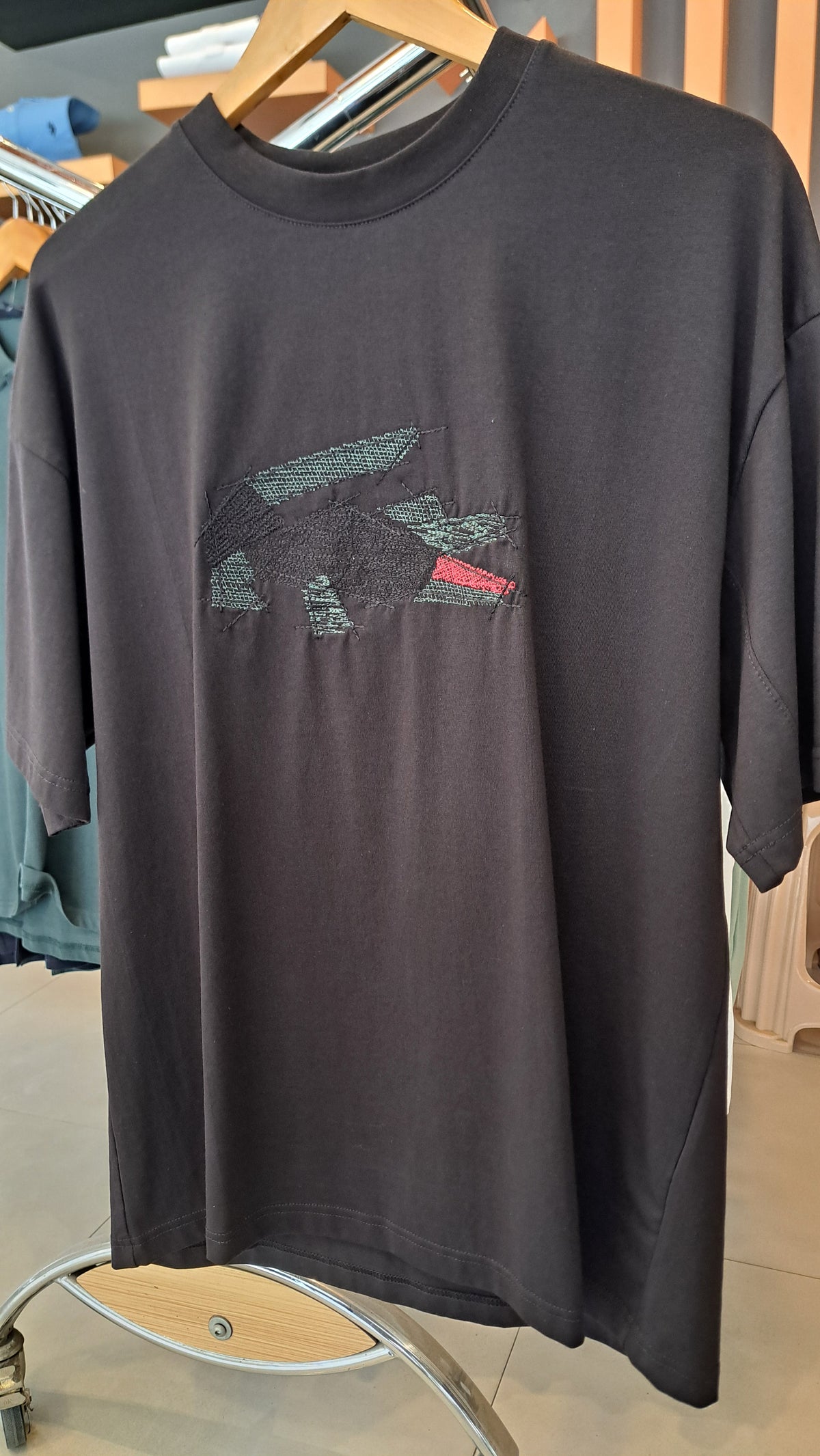 Over Sized Embroidered Logo T-Shirt (Black)
