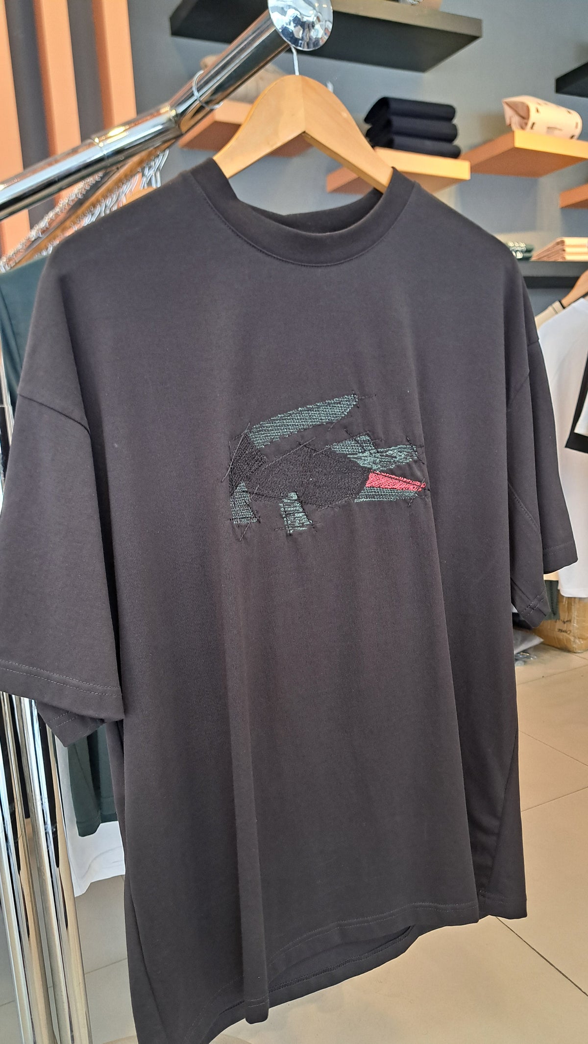 Over Sized Embroidered Logo T-Shirt (Black)