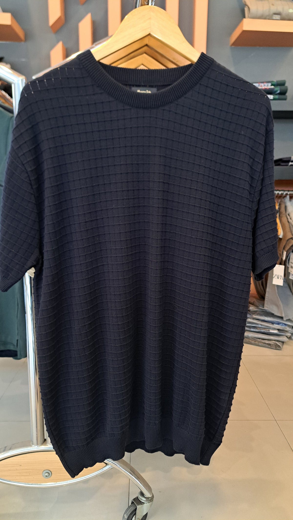 Crew neck Knitted T-Shirt (Navy)