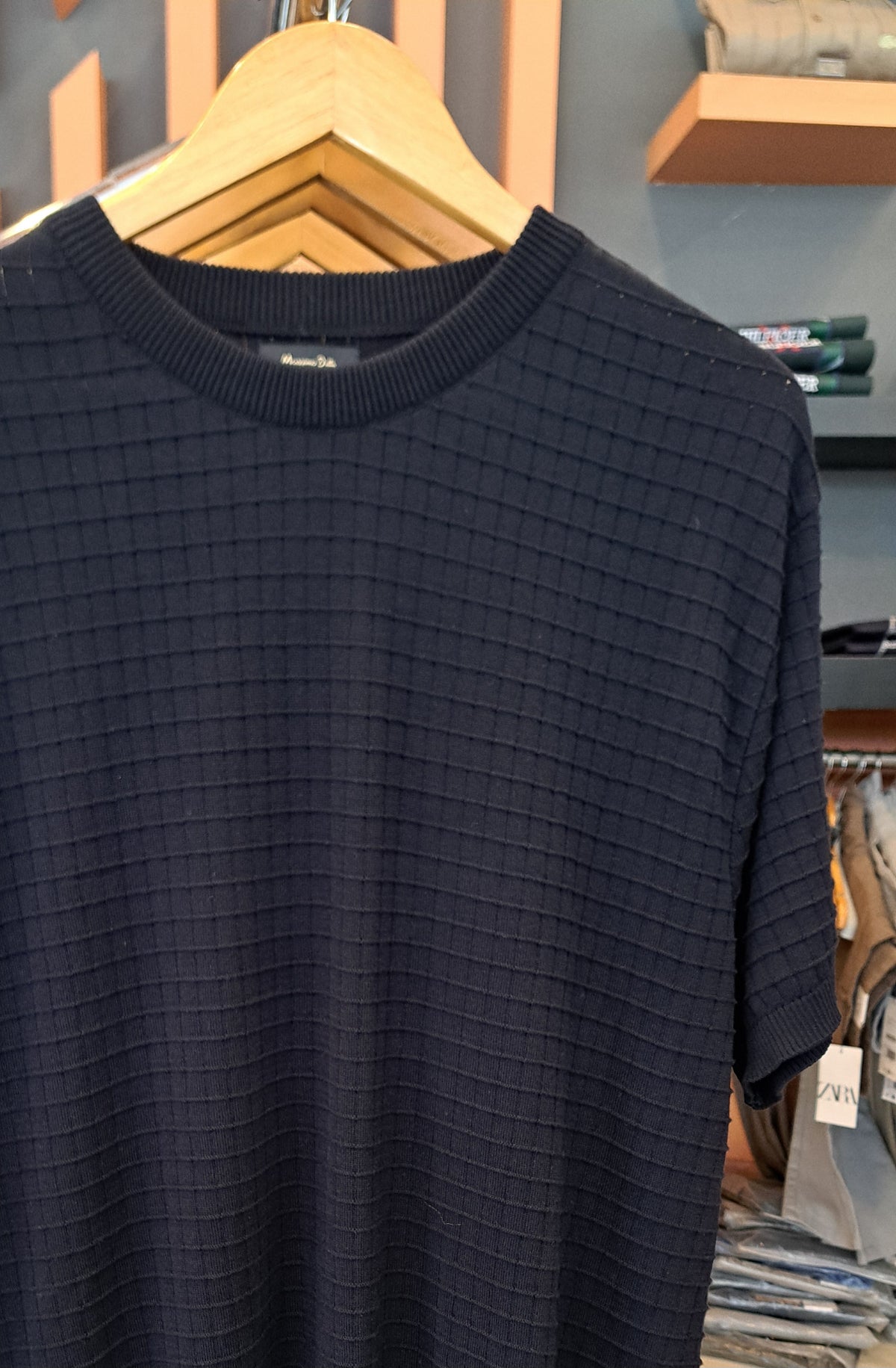 Crew neck Knitted T-Shirt (Navy)