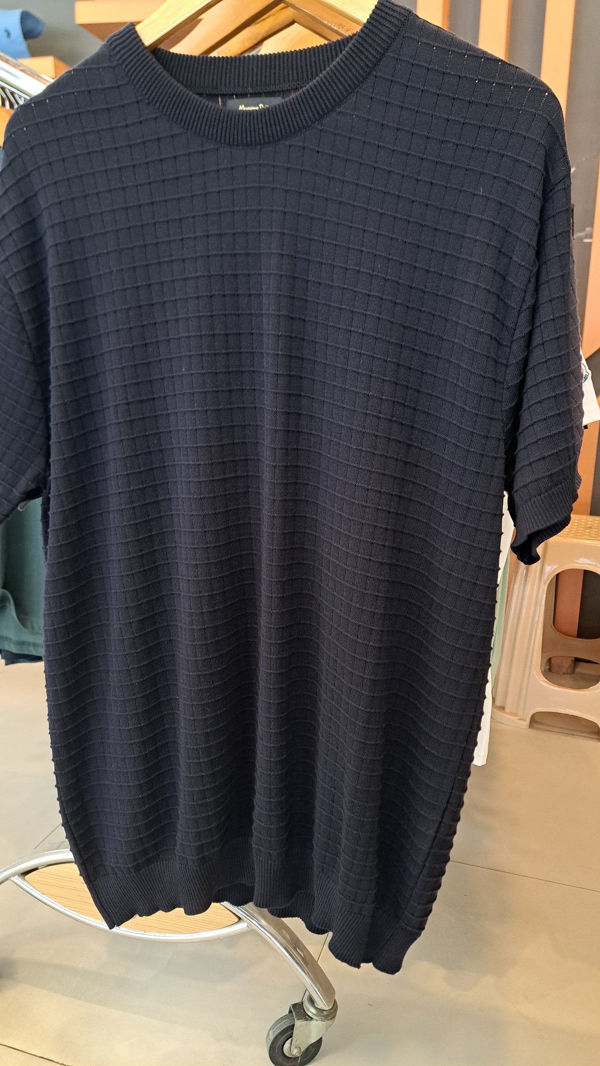 Crew neck Knitted T-Shirt (Navy)