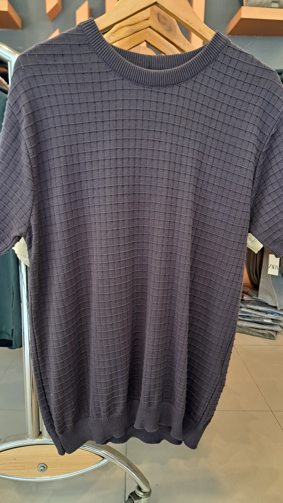 Crew neck Knitted T-Shirt (Dark Grey)