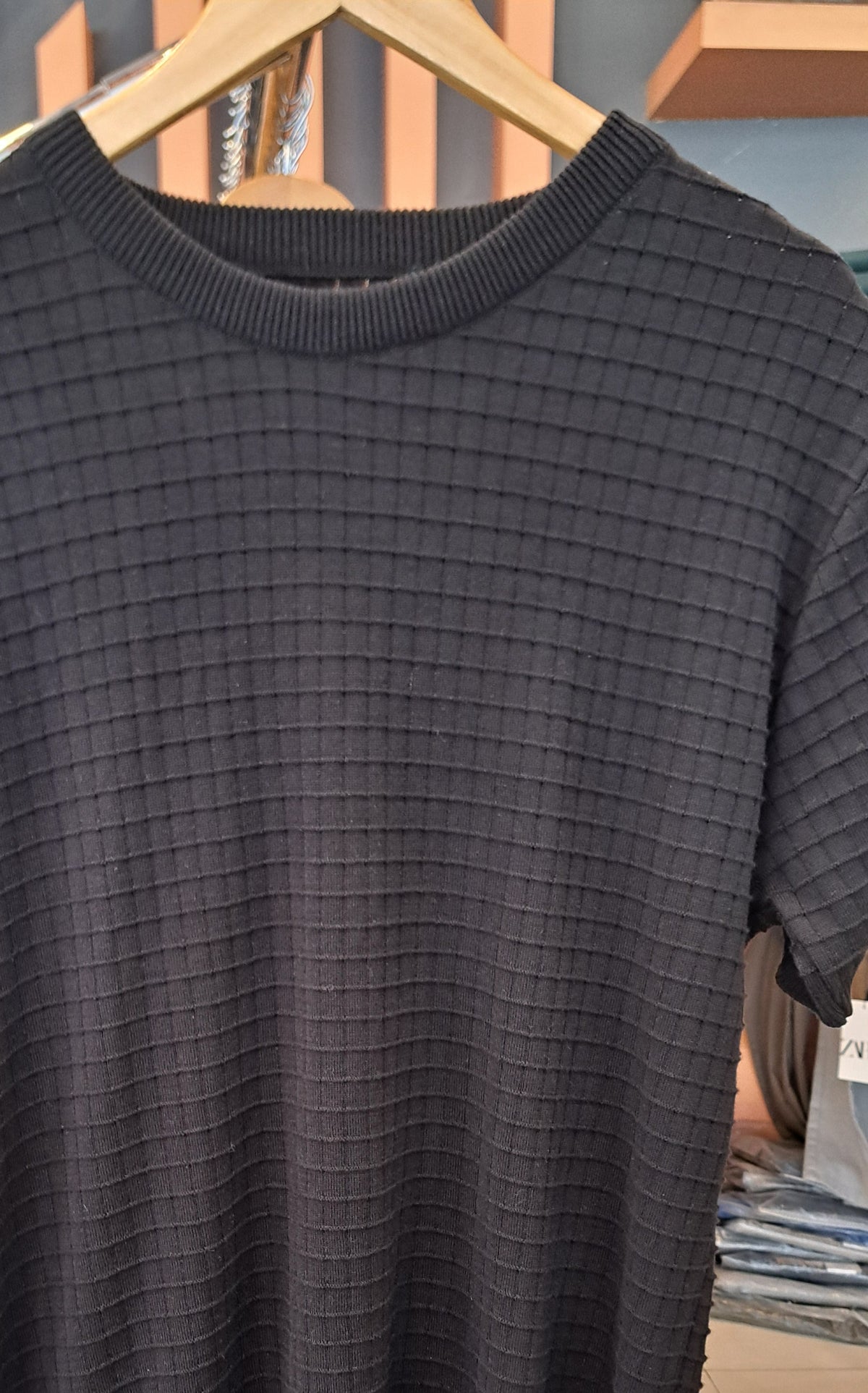 Crew neck Knitted T-Shirt (Black)