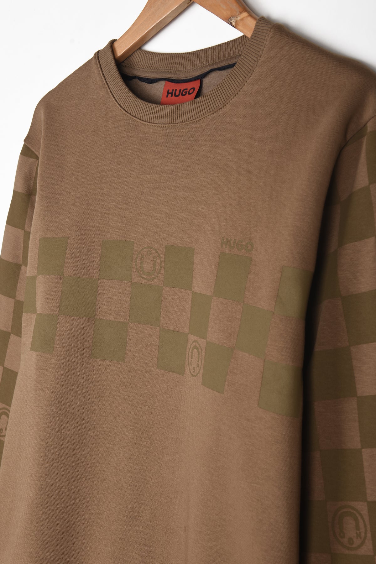 HUGO CHECKERED PRINT FLEECE SWEATSHIRT