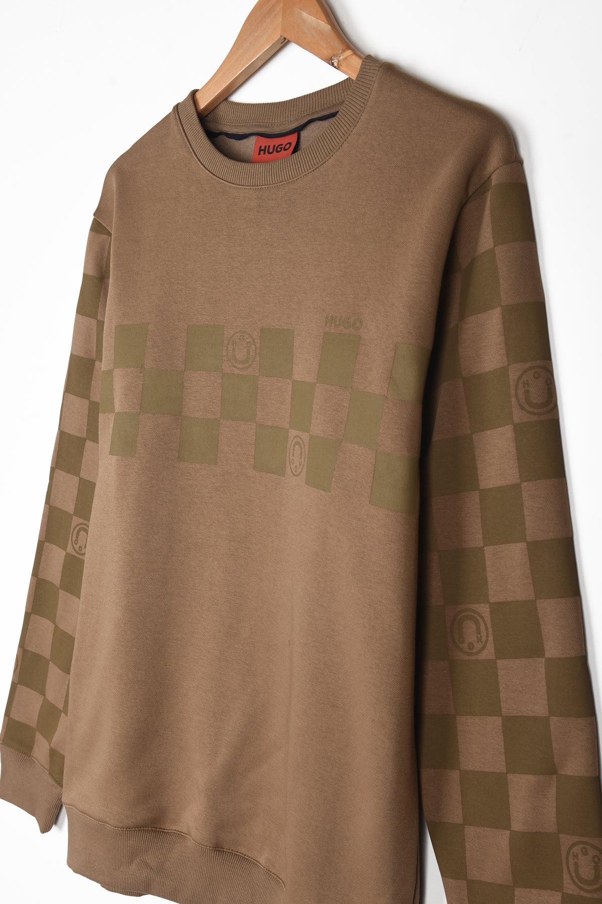 HUGO CHECKERED PRINT FLEECE SWEATSHIRT