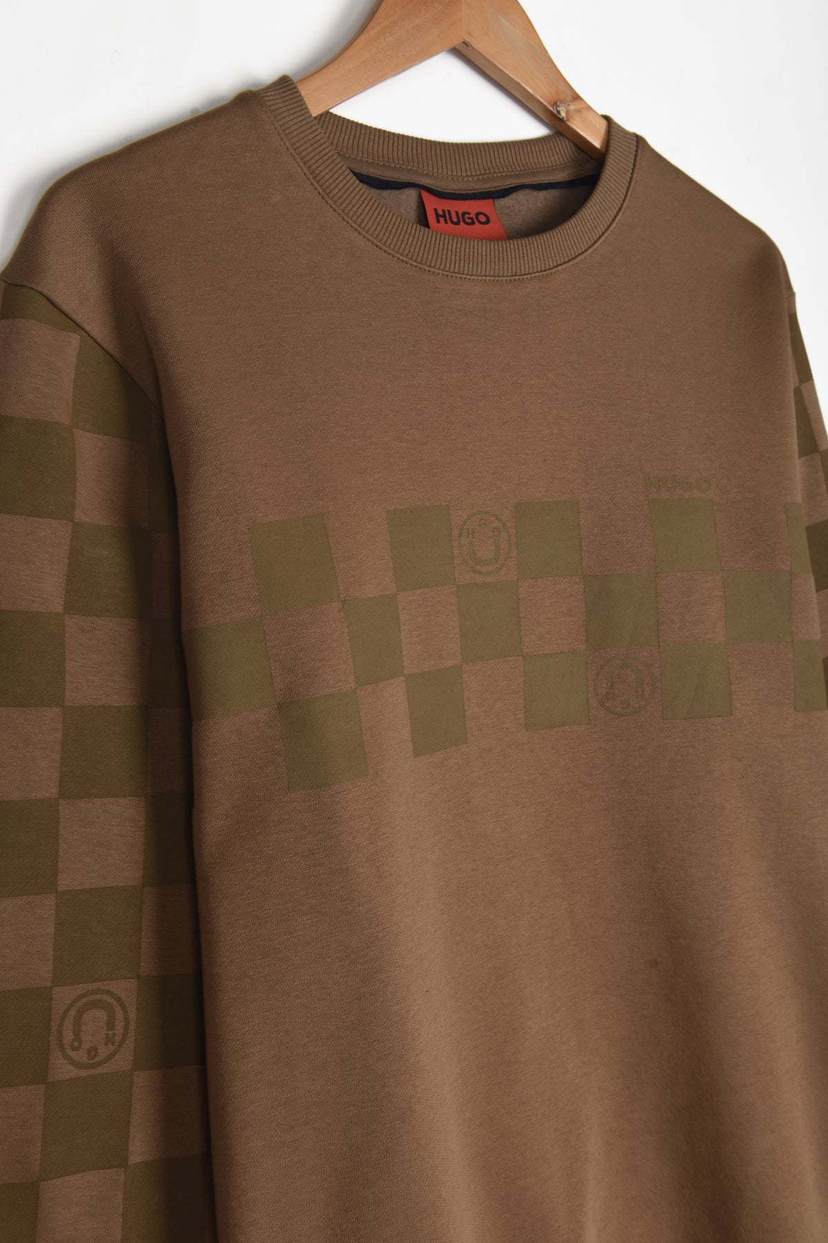HUGO CHECKERED PRINT FLEECE SWEATSHIRT