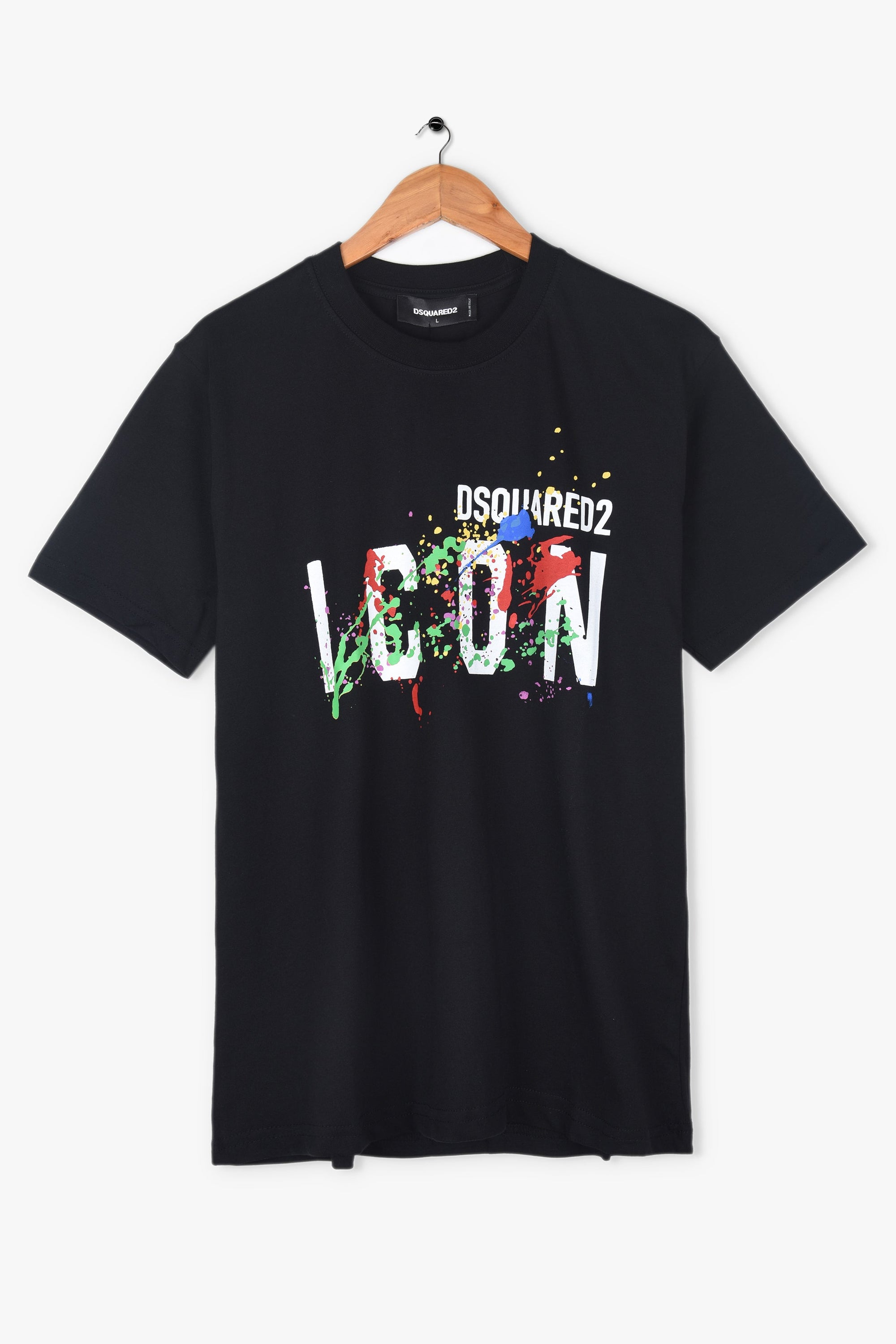 DSQUARED2 ICON PAINT SPLATTER TEE IN BLACK
