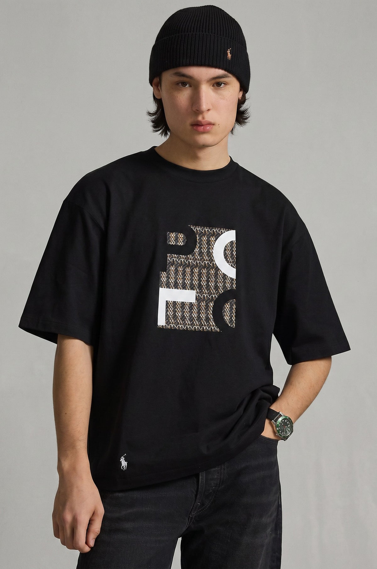 Over Sized Heritage Monogram Black T-shirt