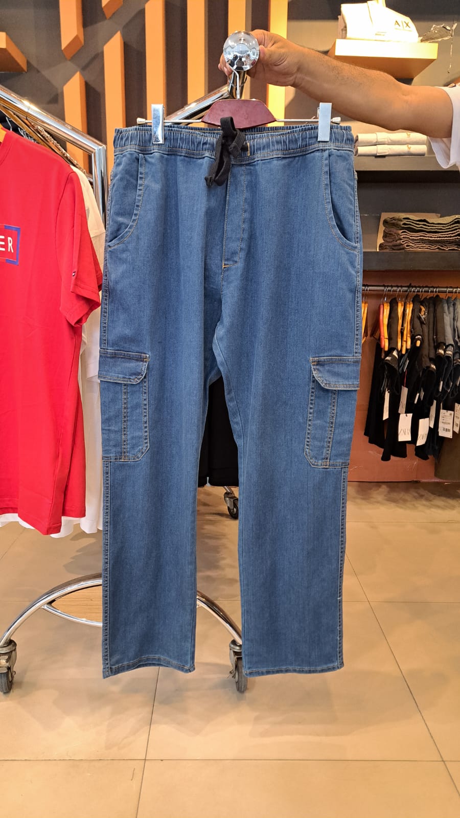 DENIM STRAIGHT CARGO PANTS