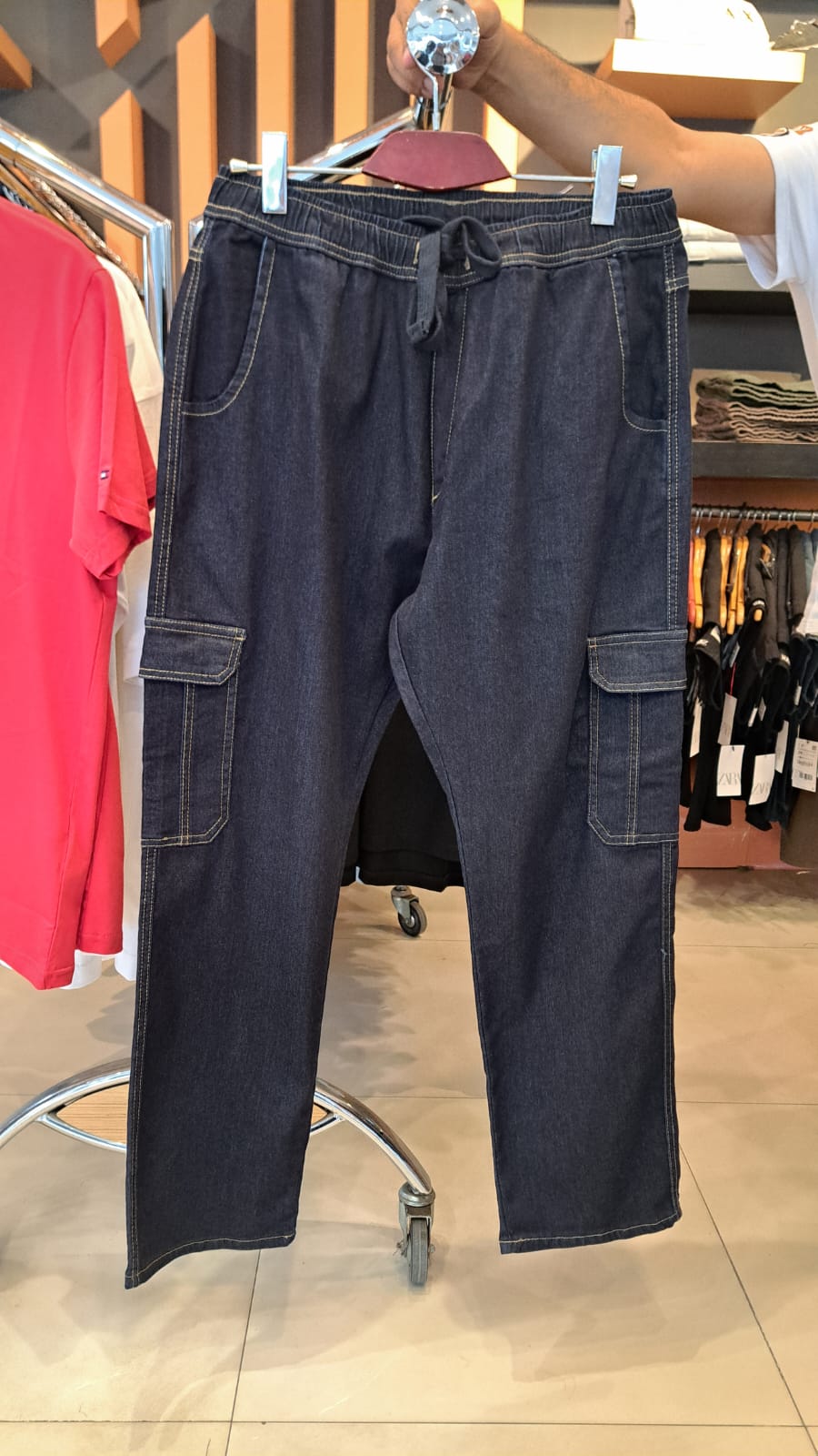 DENIM STRAIGHT CARGO PANTS