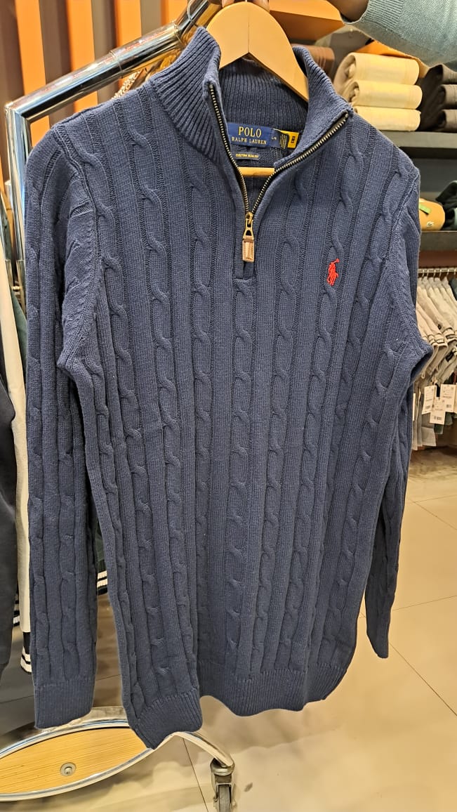 Cable Knit Small Pony Quarter Zippers (Navy)