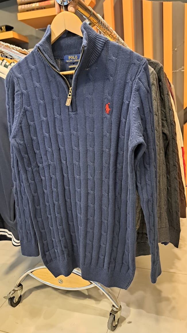 Cable Knit Small Pony Quarter Zippers (Navy)