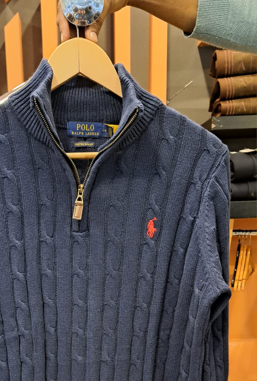 Cable Knit Small Pony Quarter Zippers (Navy)