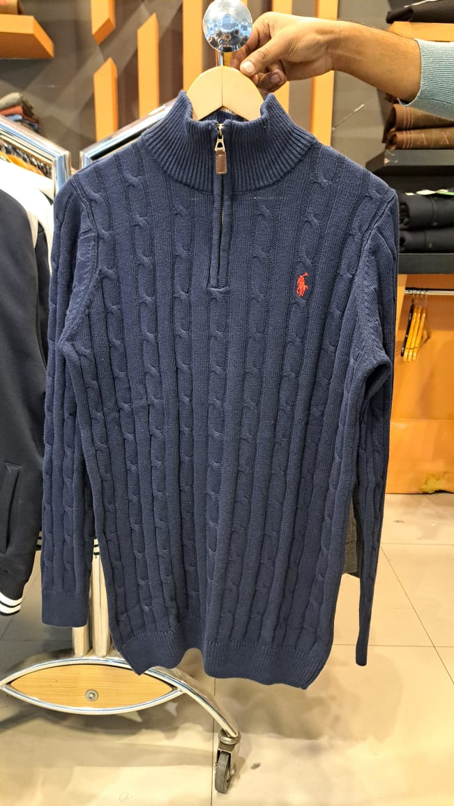 Cable Knit Small Pony Quarter Zippers (Navy)