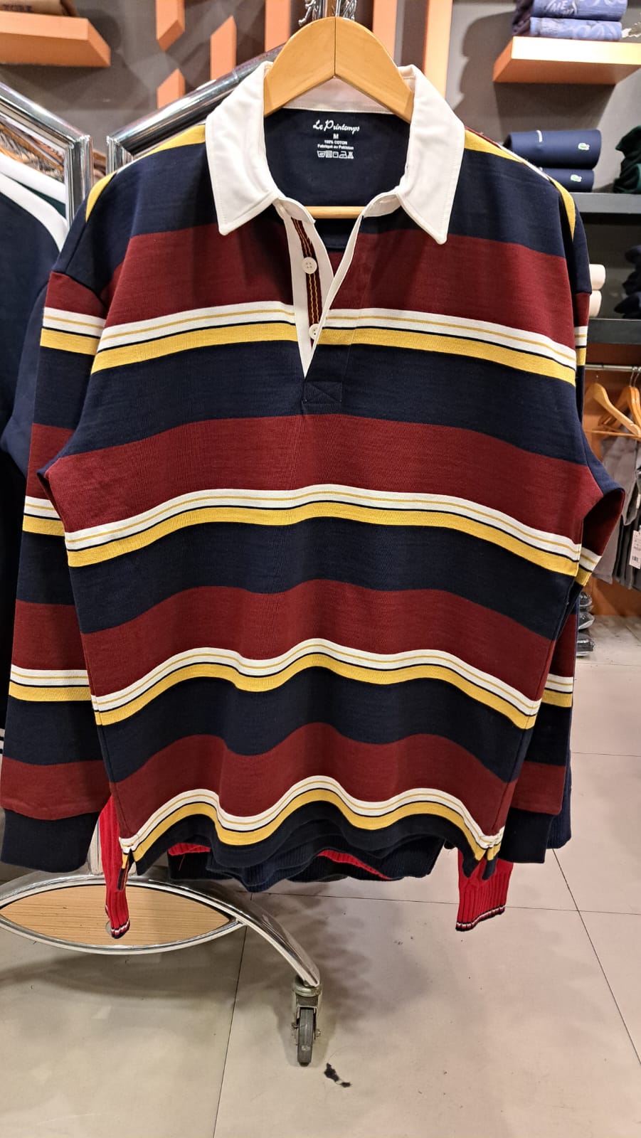 Striped Full Sleeves Drop Shoulder Polo