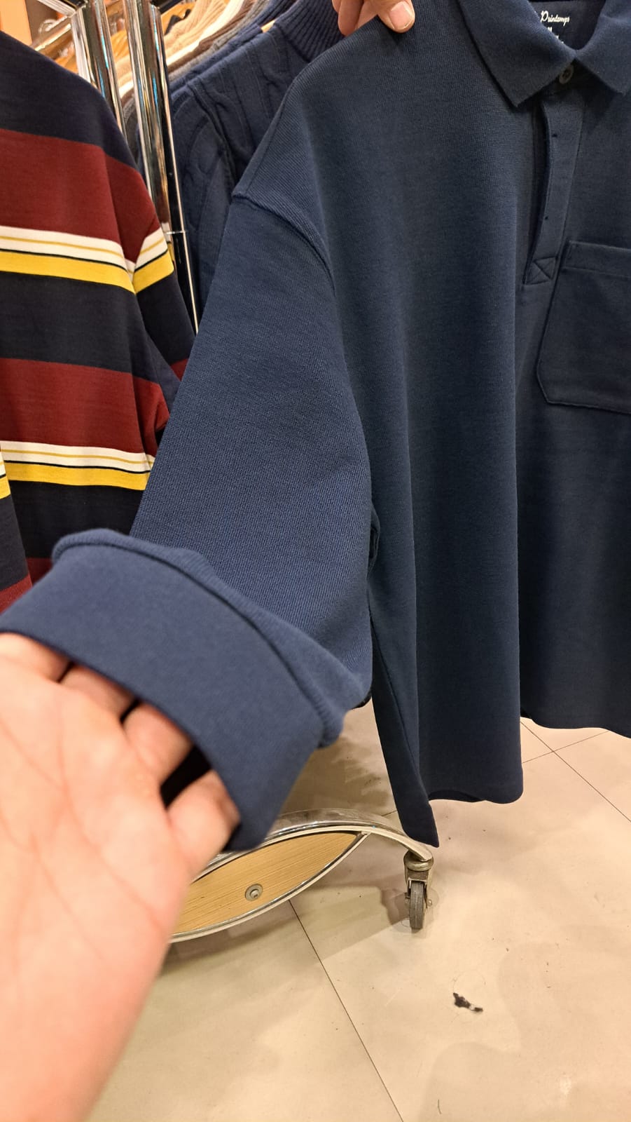 Navy Full Sleeves Drop Shoulder Polo