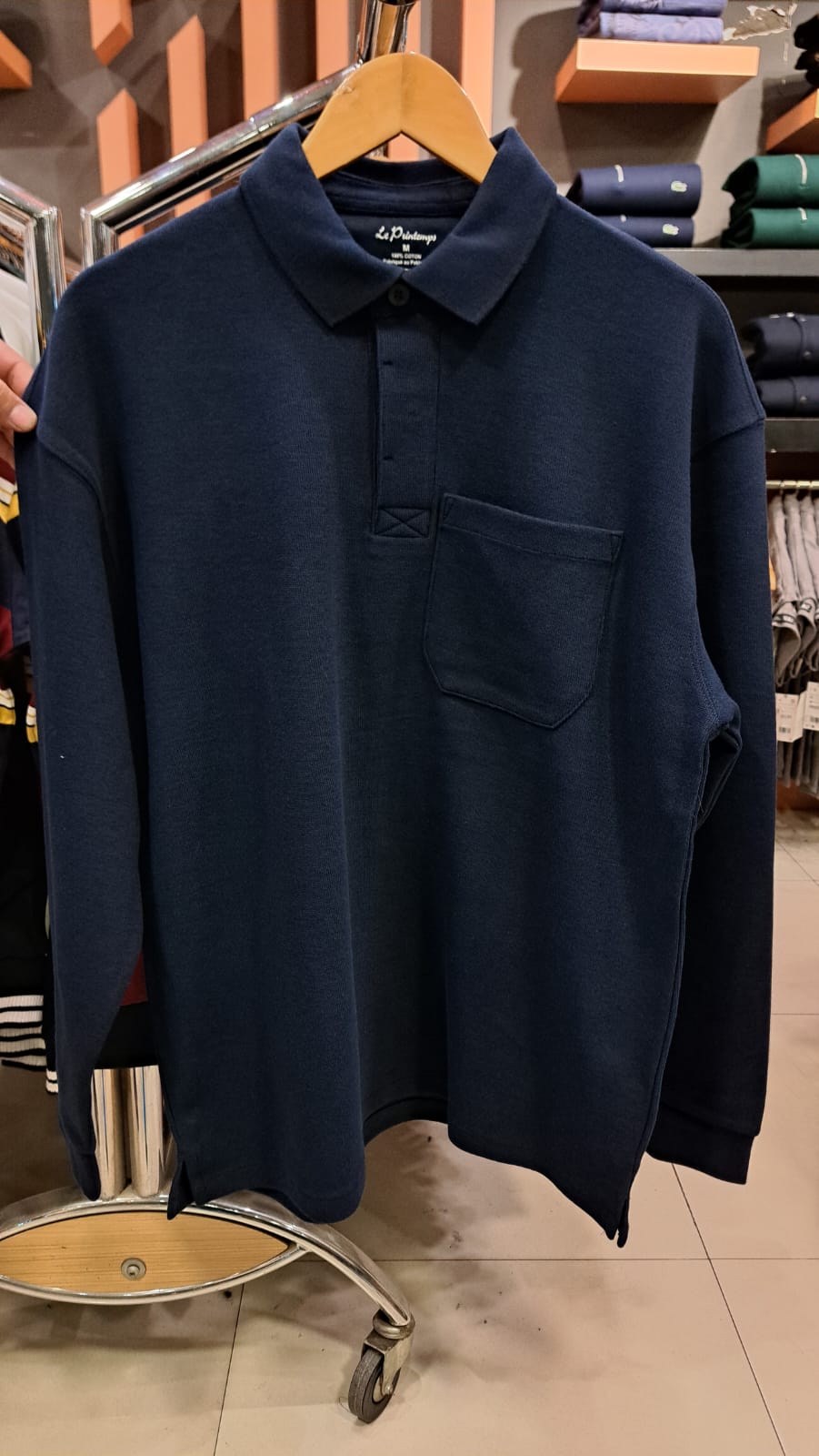 Navy Full Sleeves Drop Shoulder Polo