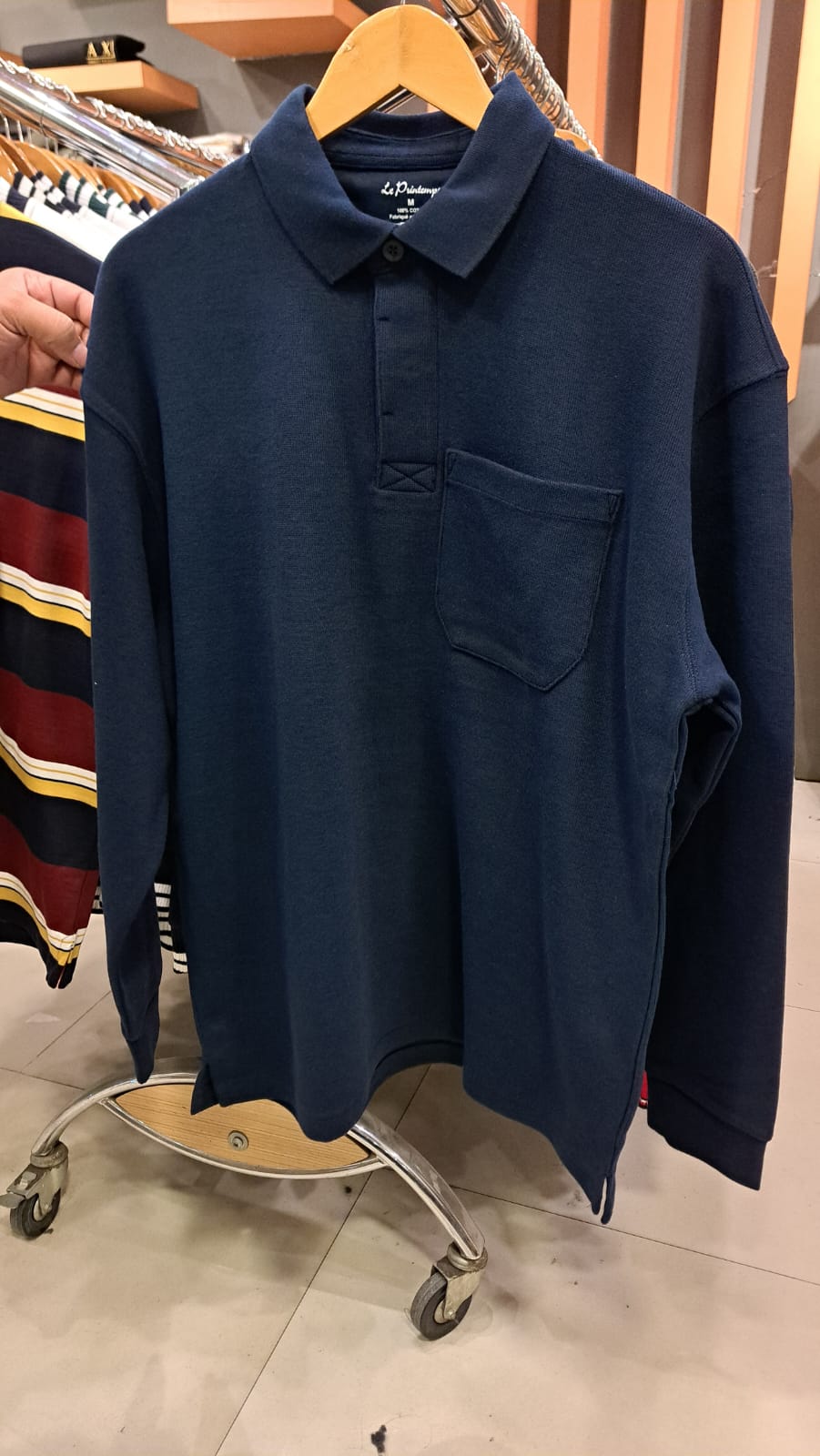 Navy Full Sleeves Drop Shoulder Polo