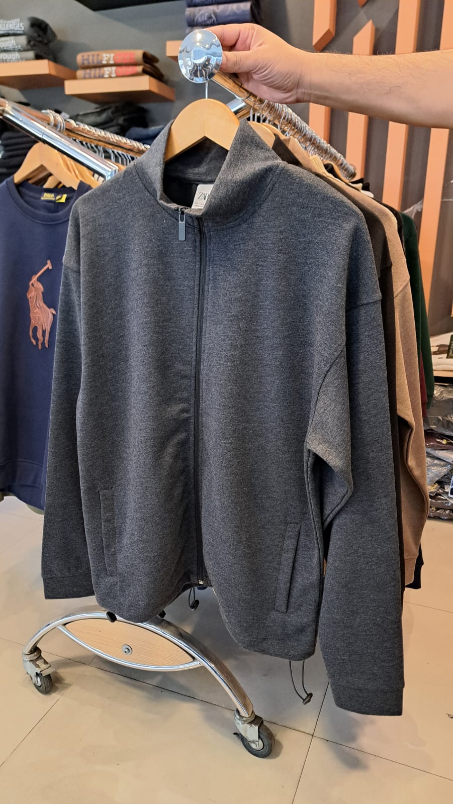 TRACK ZIPPER WITH ZIP UP POCKETS (CHARCOAL GREY)