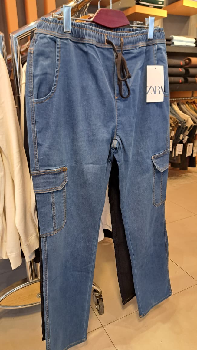 DENIM STRAIGHT CARGO PANTS