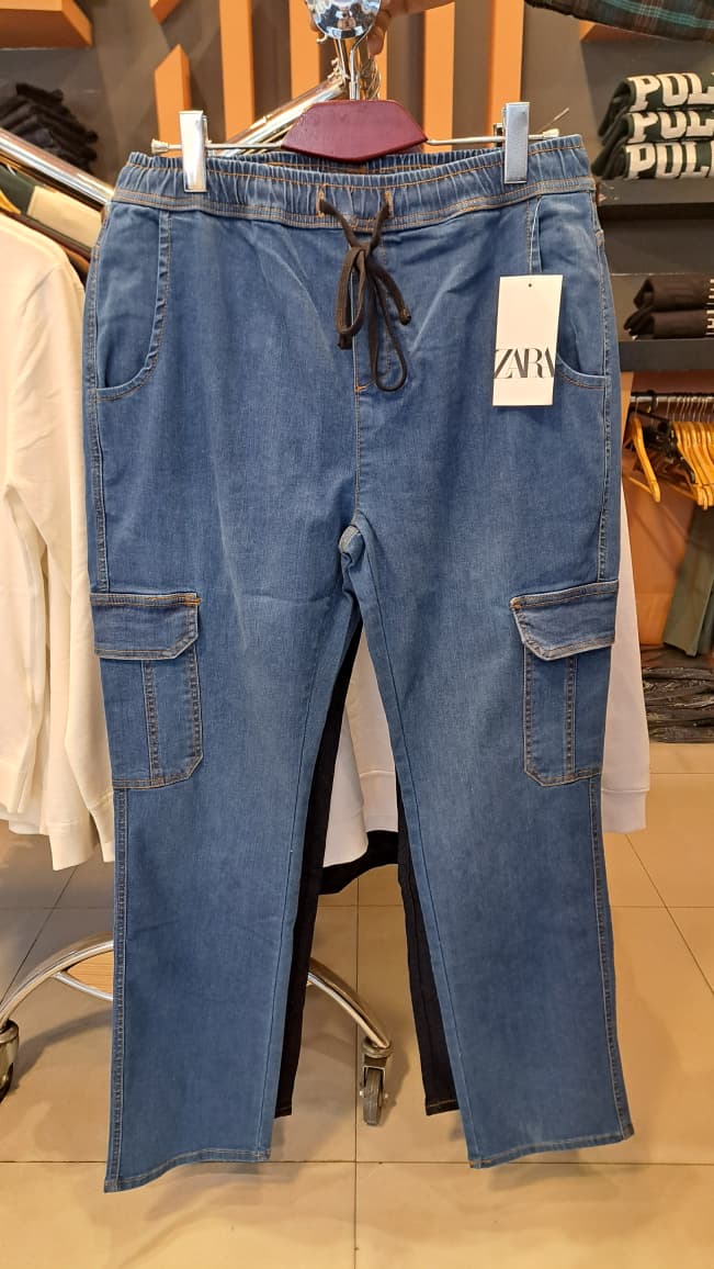 DENIM STRAIGHT CARGO PANTS