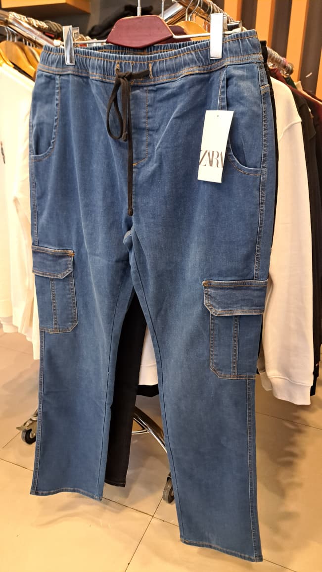 DENIM STRAIGHT CARGO PANTS
