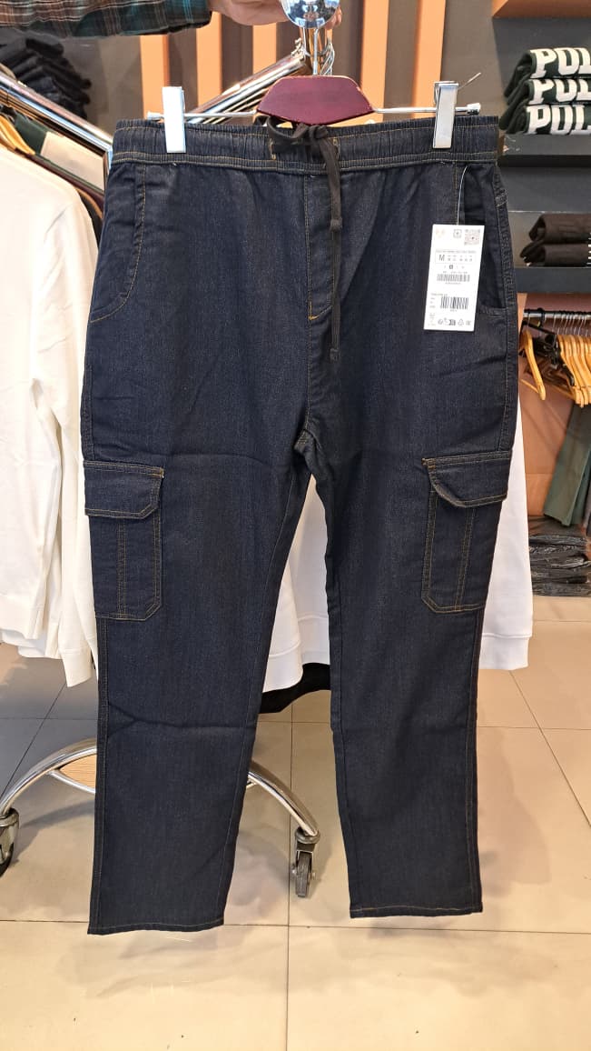 DENIM STRAIGHT CARGO PANTS