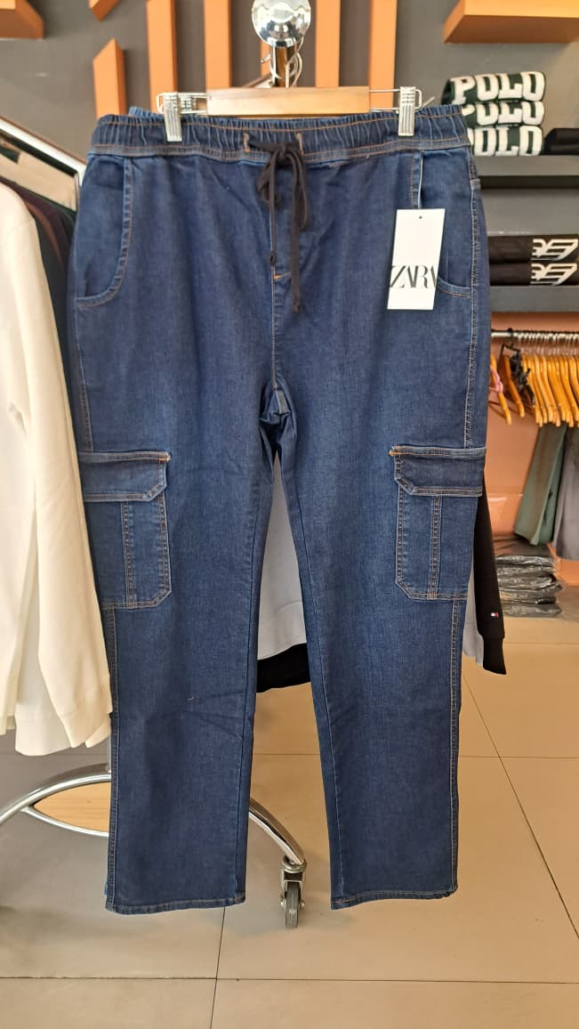 DENIM STRAIGHT CARGO PANTS