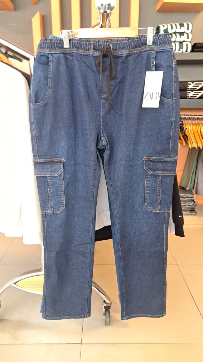 DENIM STRAIGHT CARGO PANTS
