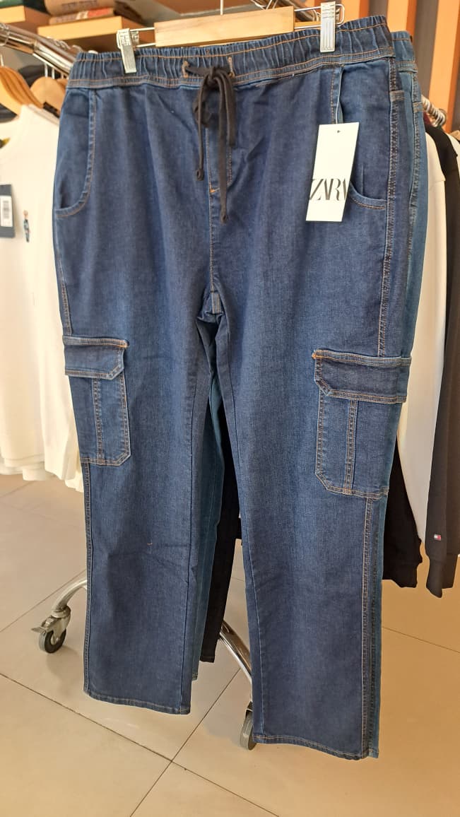 DENIM STRAIGHT CARGO PANTS