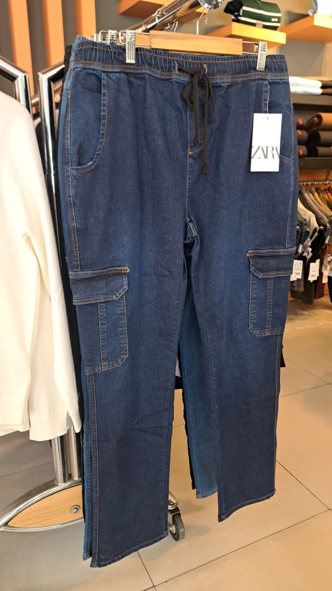 DENIM STRAIGHT CARGO PANTS