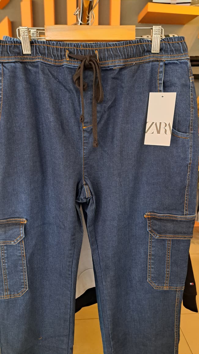 DENIM STRAIGHT CARGO PANTS
