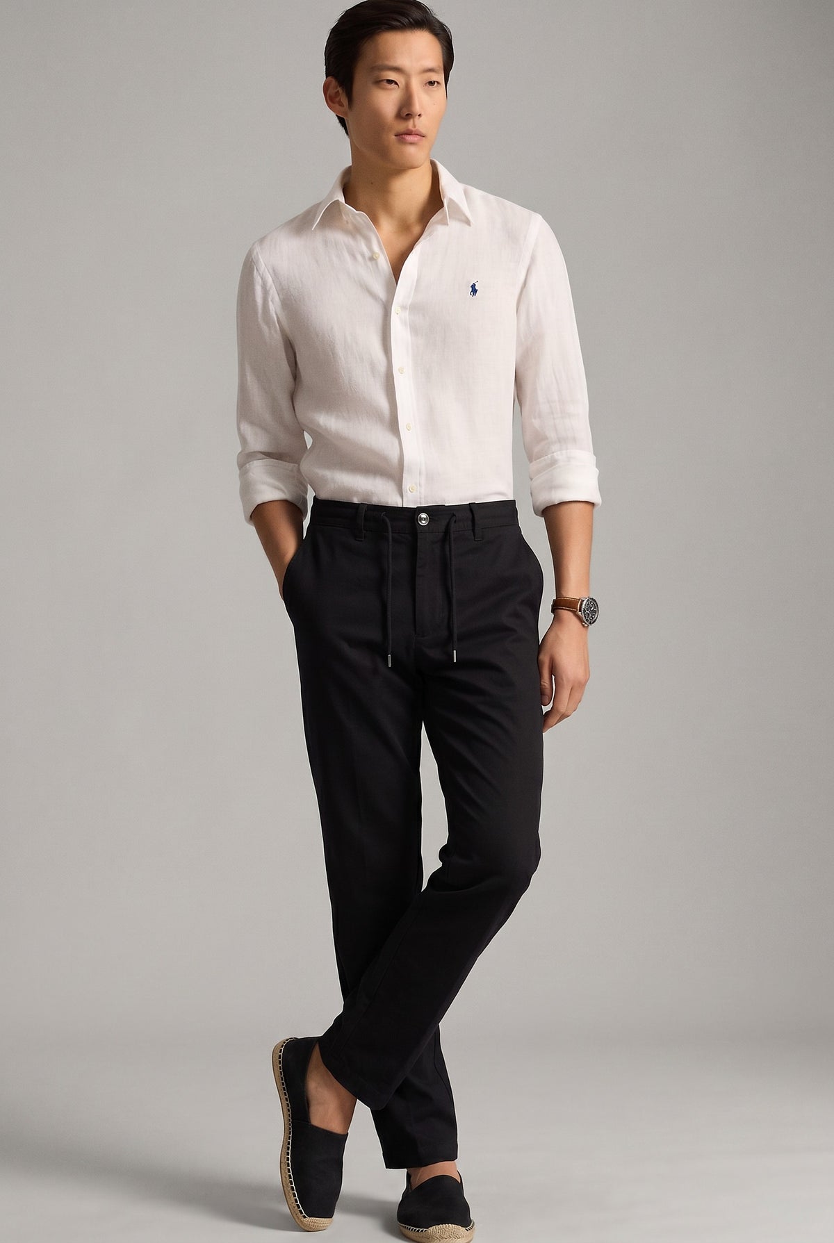 LINEN WEAVE BLACK TROUSERS