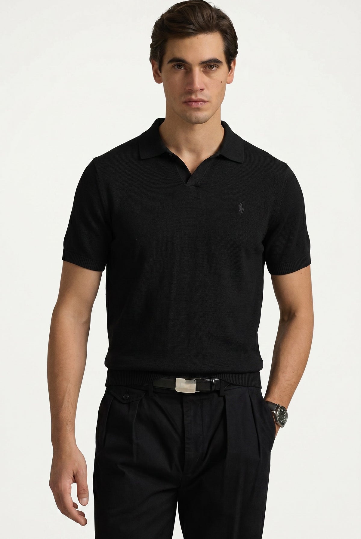 Small Pony Knitted Black Polo