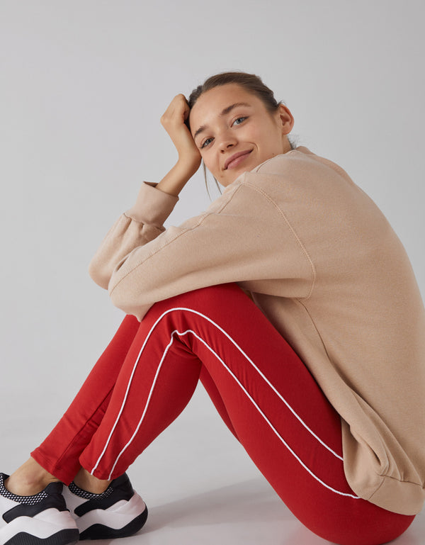 Leggings with clearance red side stripe