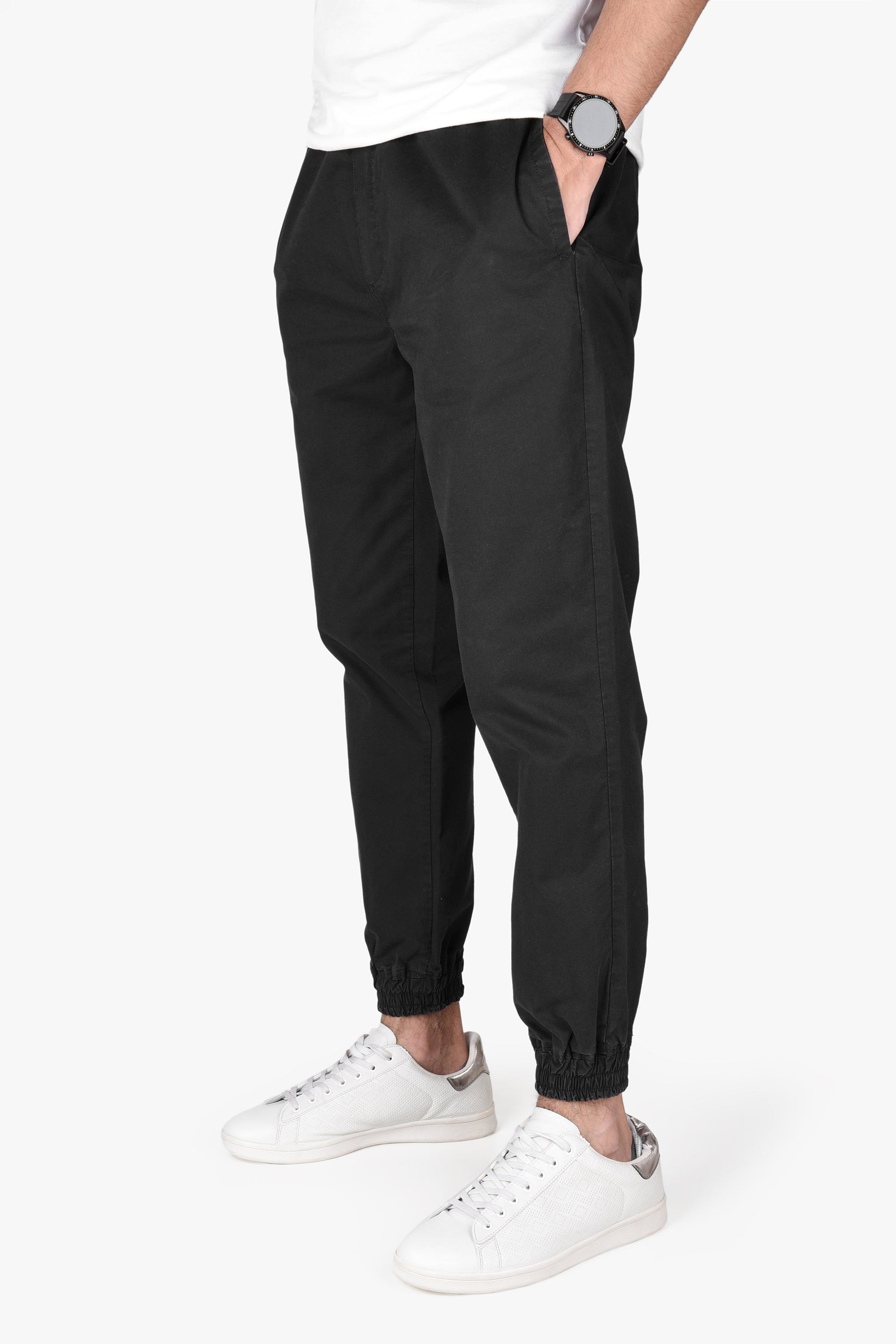 CUFFED HEMS Black Cotton Jogger Pants