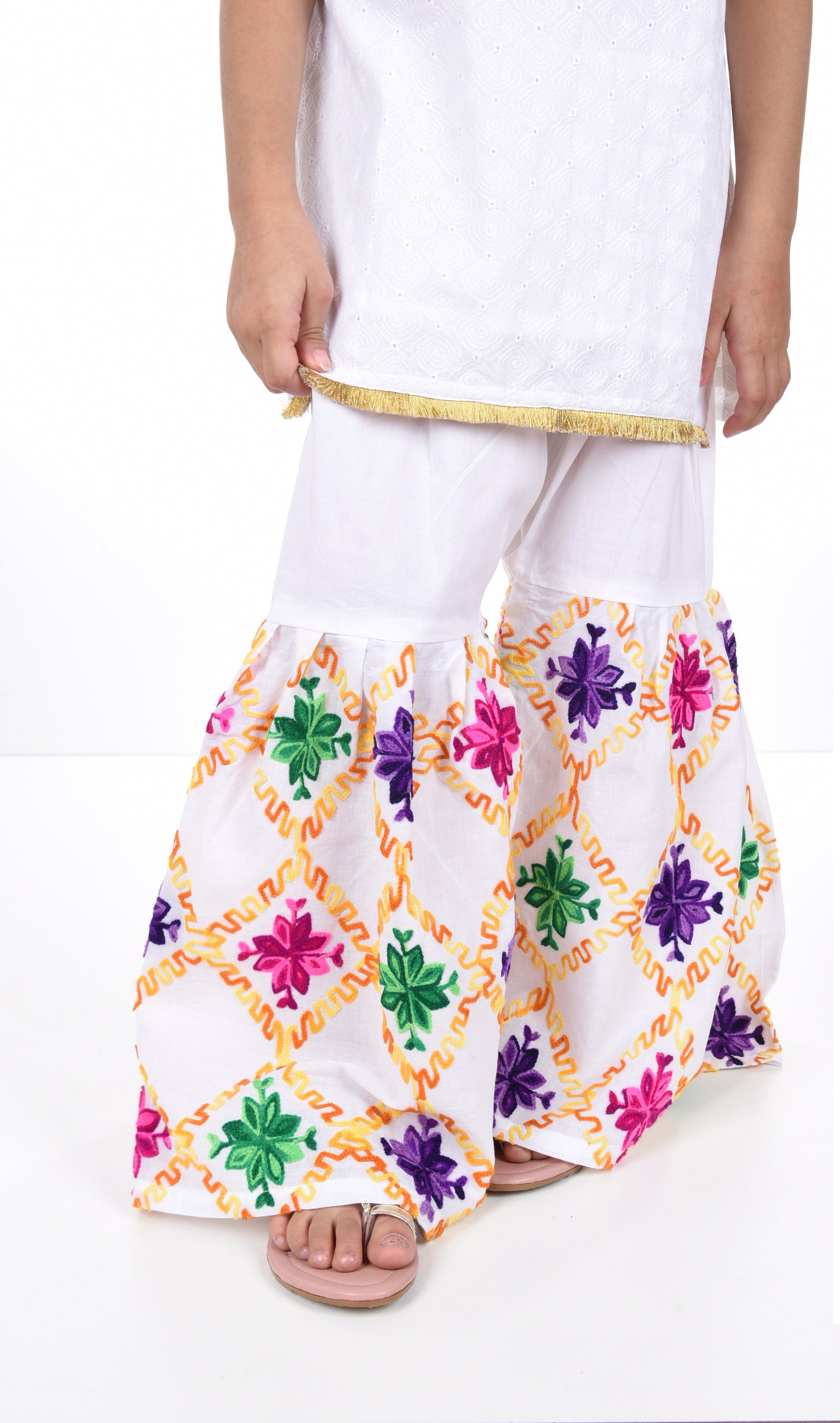 white phulkari gharara pant