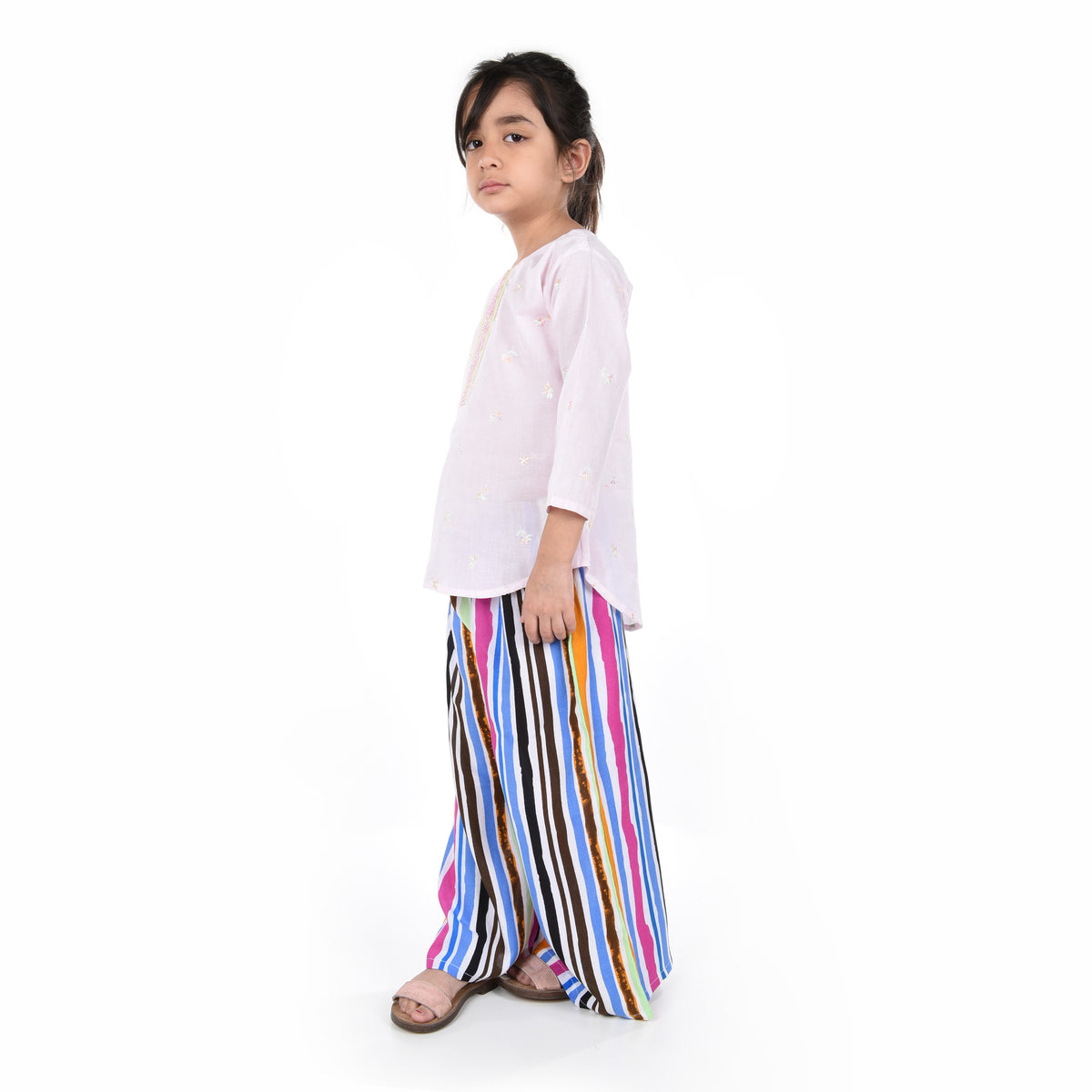 STRIPED RAINBOW LINEN FLARED TROUSER