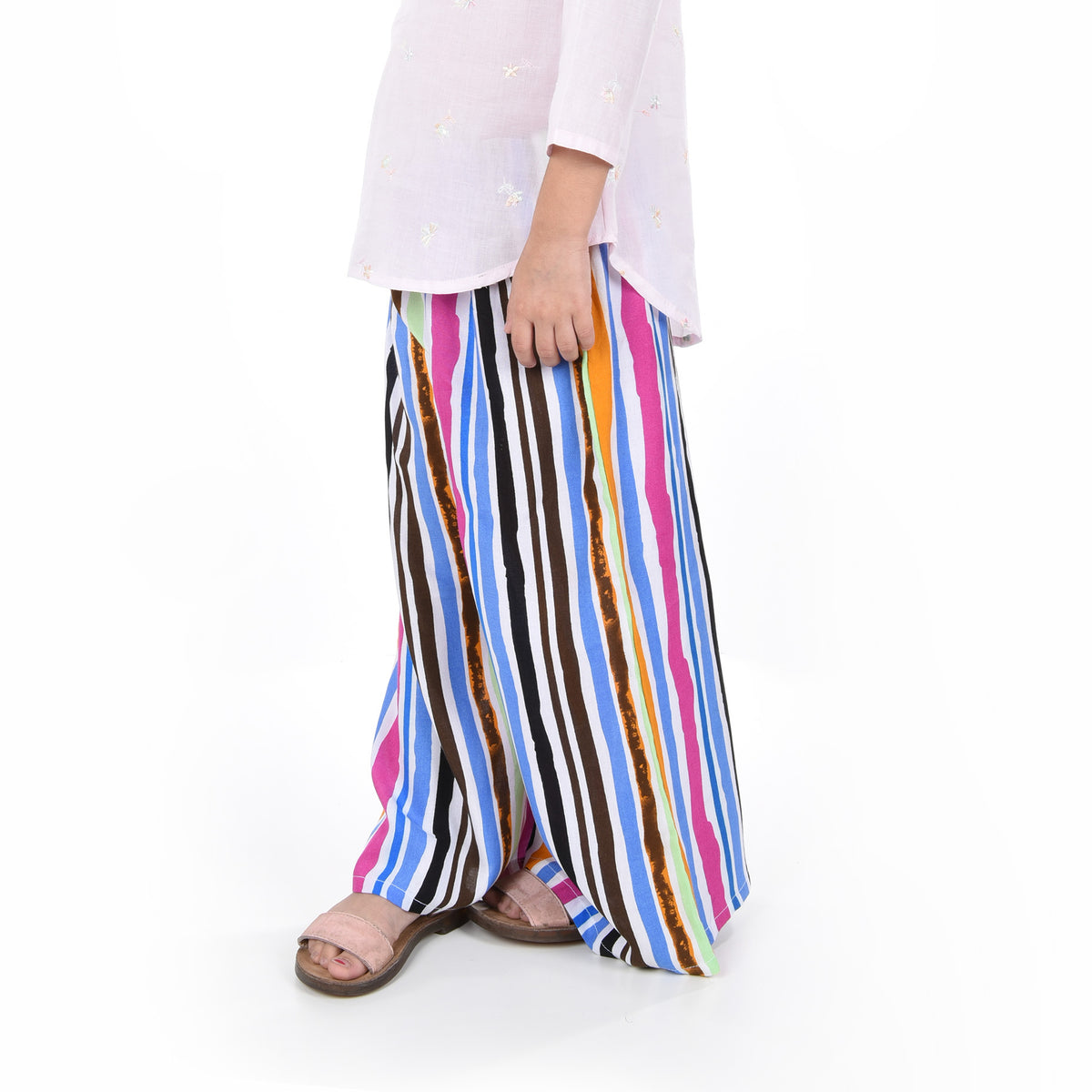 STRIPED RAINBOW LINEN FLARED TROUSER