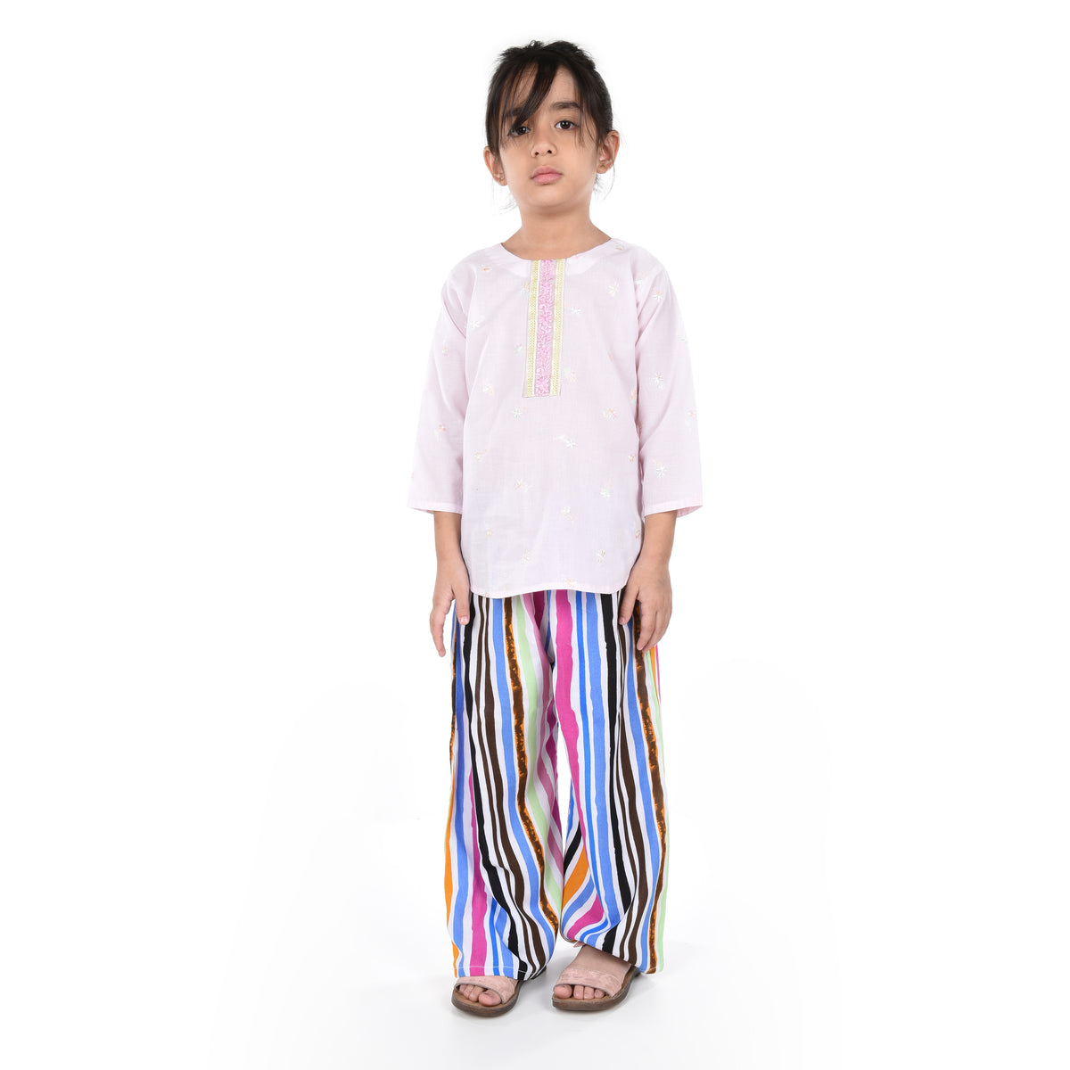 STRIPED RAINBOW LINEN FLARED TROUSER