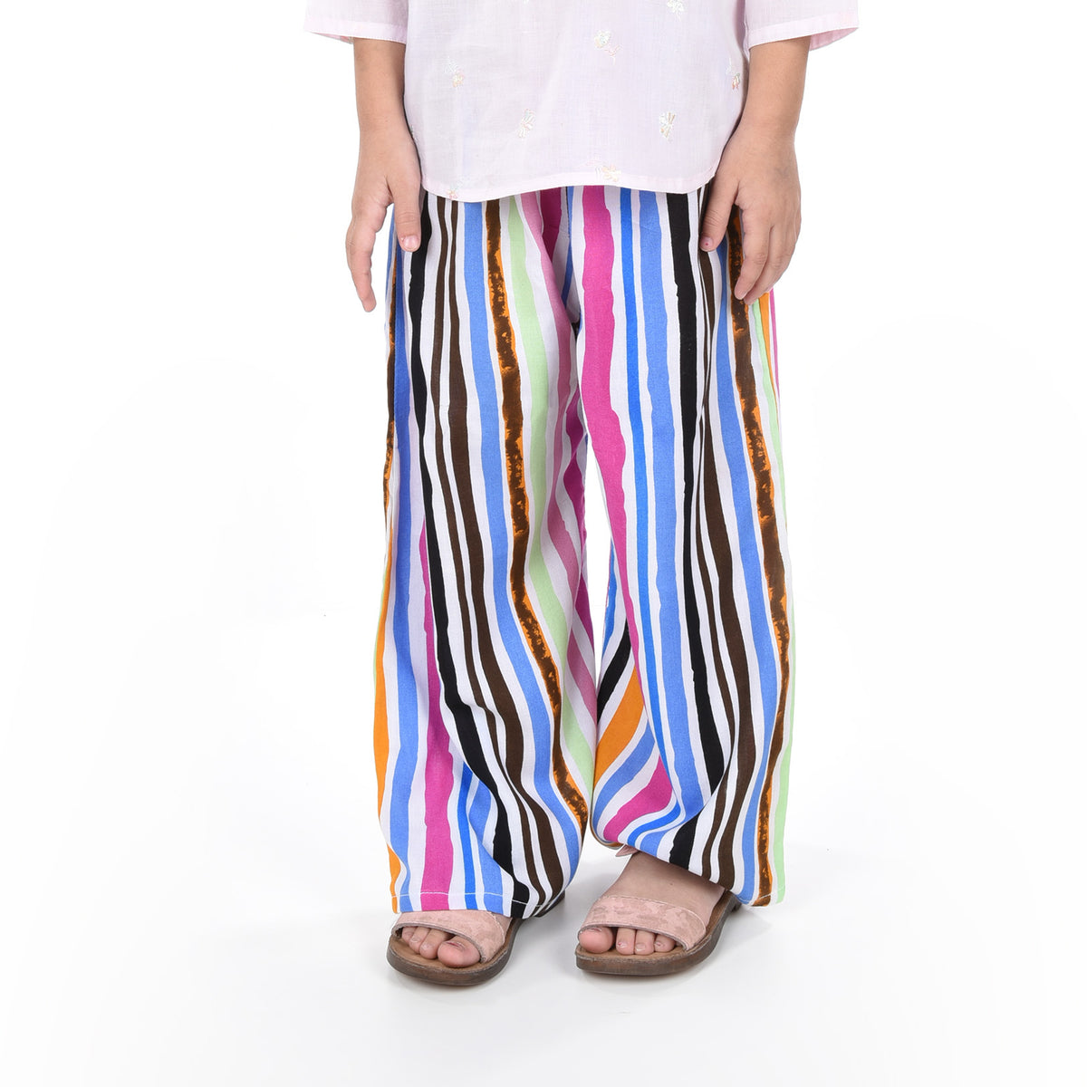STRIPED RAINBOW LINEN FLARED TROUSER