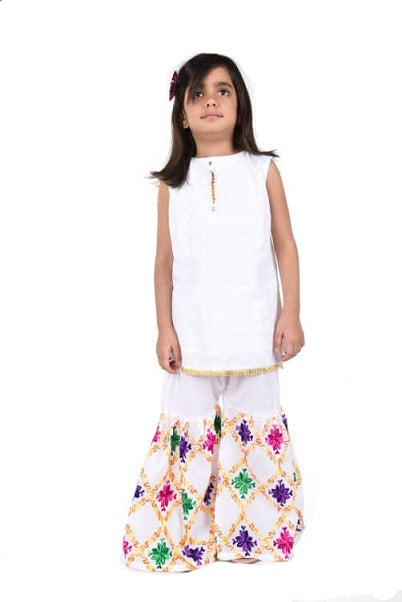 white phulkari gharara pant